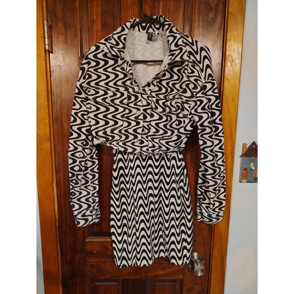 H&M Divided Dress & Jacket Set Black White Wave Print Women's Small - Picture 1 of 5